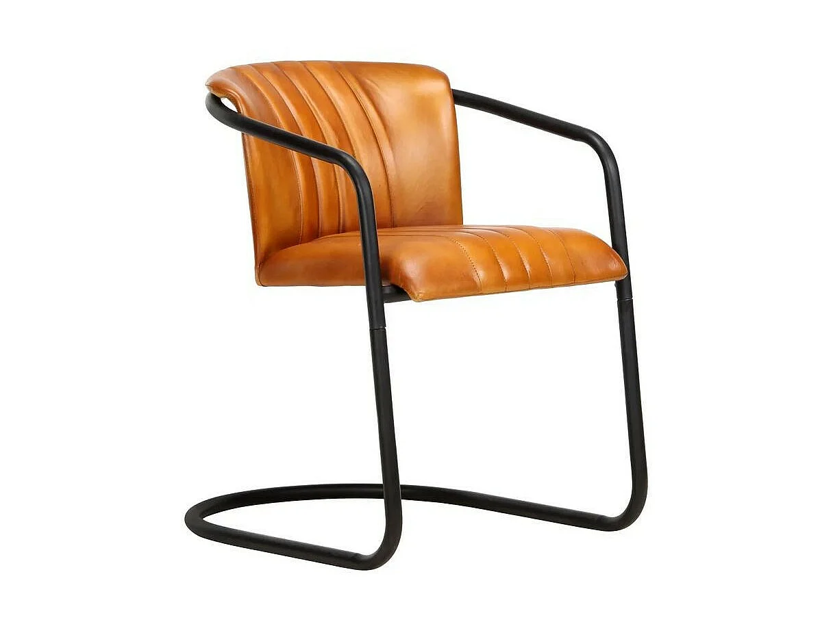 Chaise cuir marron camel et pieds métal noir Joyn - Lot de 2