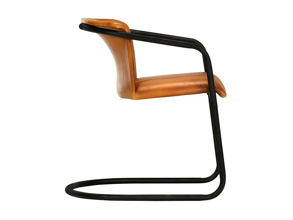 Chaise cuir marron camel et pieds métal noir Joyn - Lot de 2