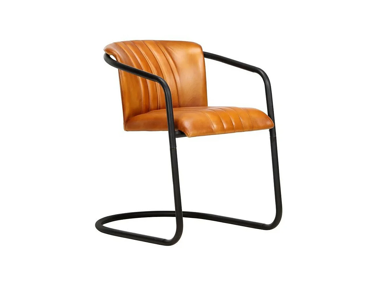 Chaise cuir marron camel et pieds métal noir Joyn - Lot de 2