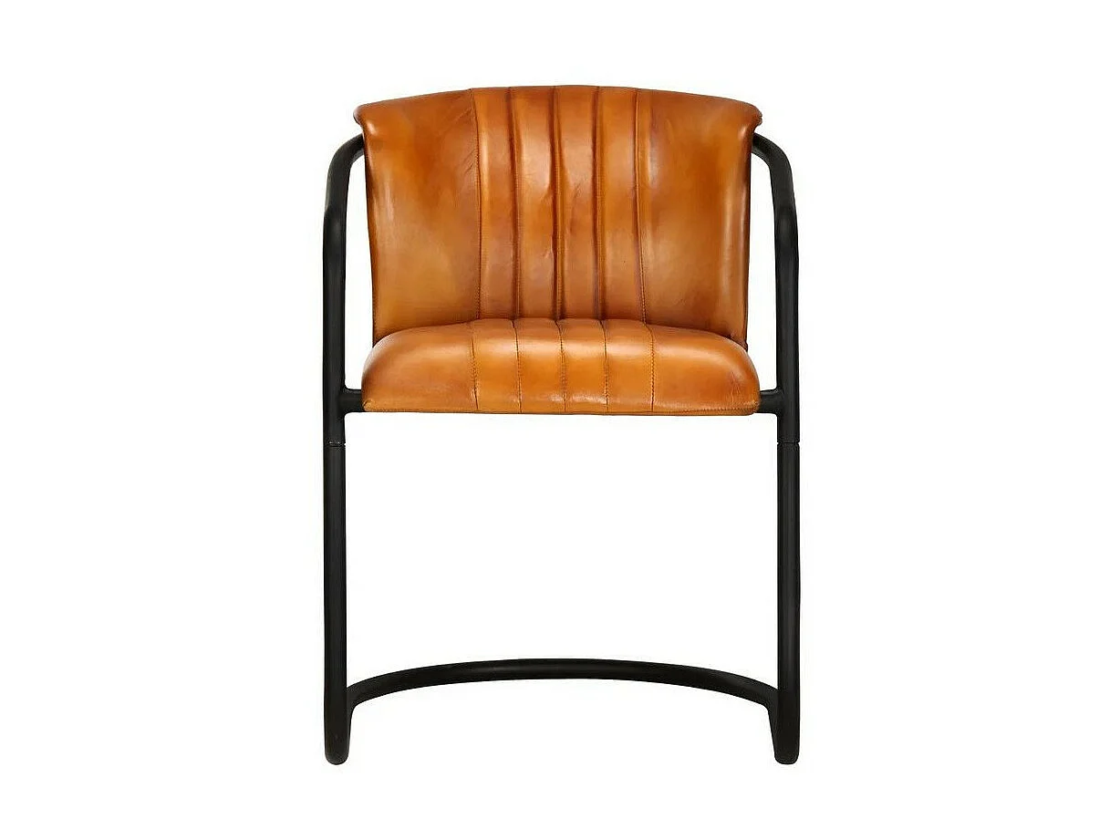 Chaise cuir marron camel et pieds métal noir Joyn - Lot de 2