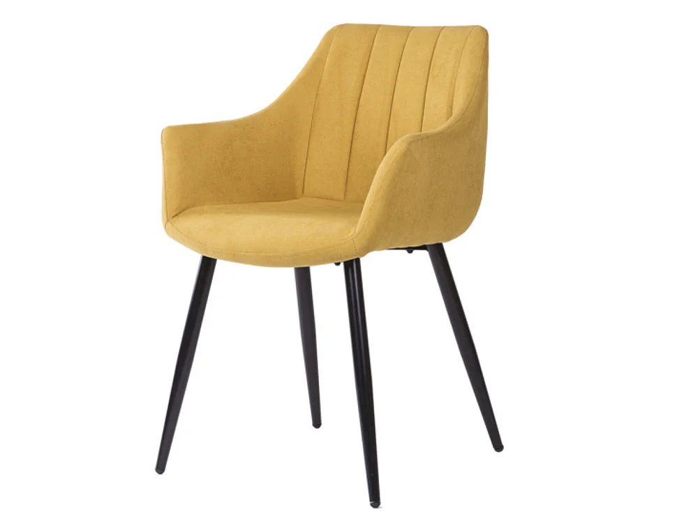 Chaise avec accoudoir tissu matelassé et acier noir Kony-Couleur Jaune curry