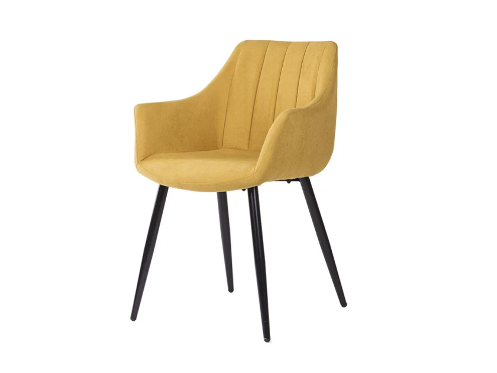 Chaise avec accoudoir tissu matelassé et acier noir Kony-Couleur Jaune curry