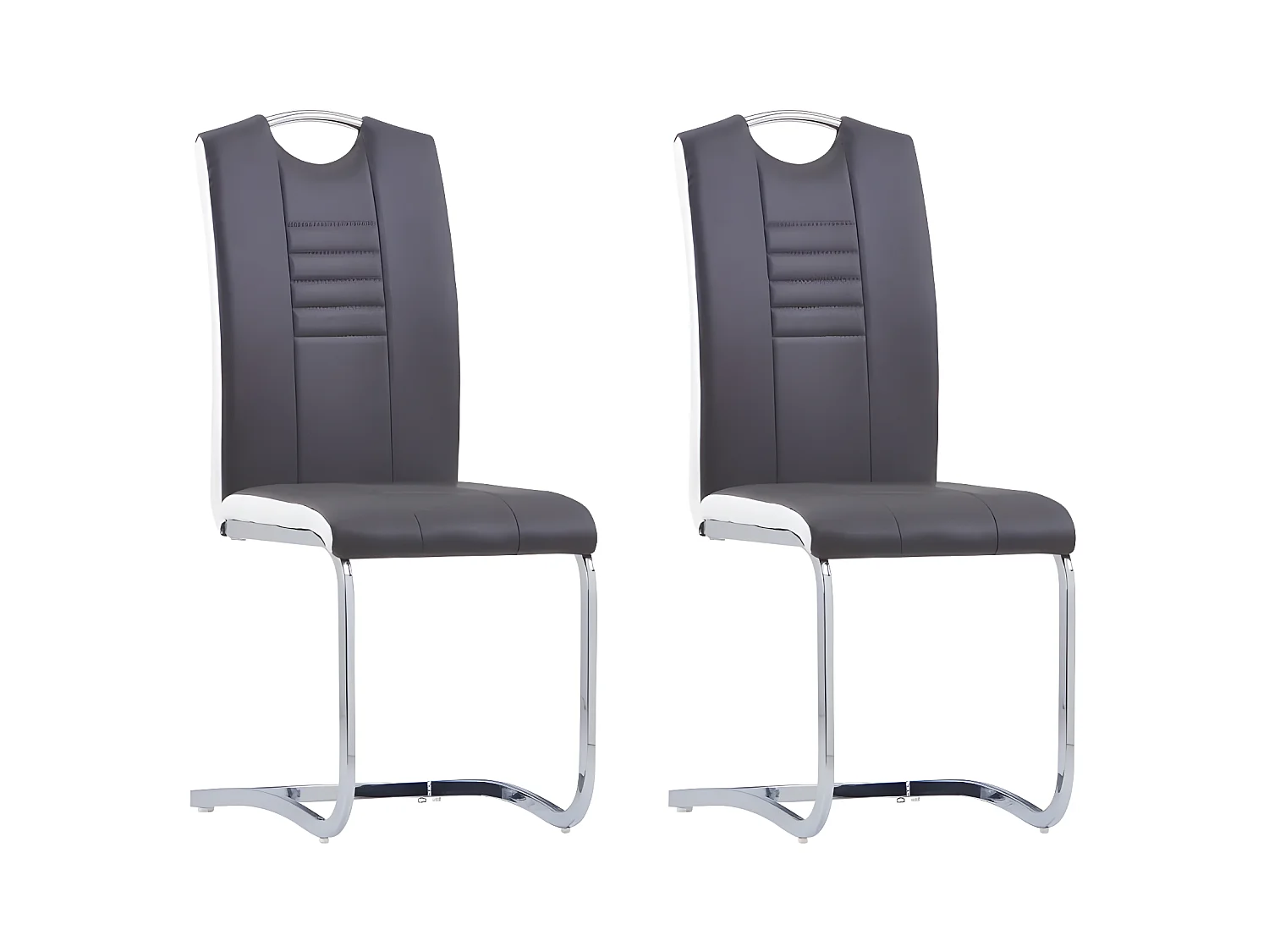 Chaise de salle à manger simili cuir gris foncé et métal chromé Divine - Lot de 2