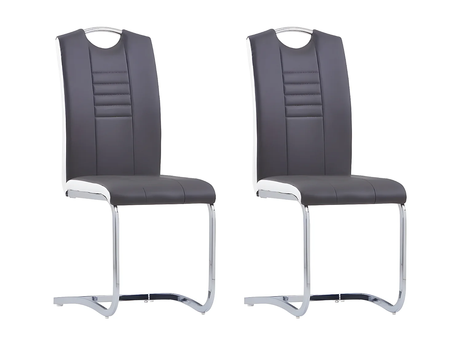 Chaise de salle à manger simili cuir gris foncé et métal chromé Divine - Lot de 2