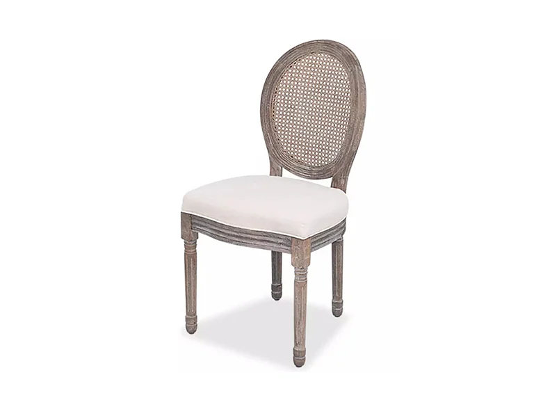 Chaise médaillon lin beige et dossier en rotin Makin - Lot de 4