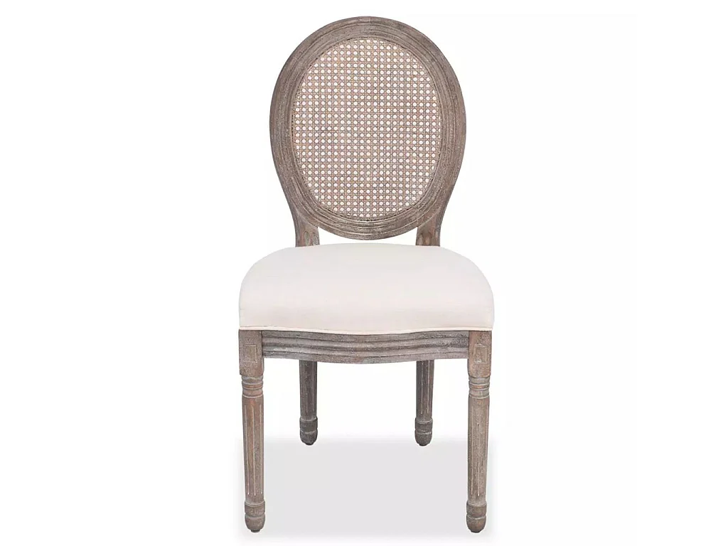 Chaise médaillon lin beige et dossier en rotin Makin - Lot de 4