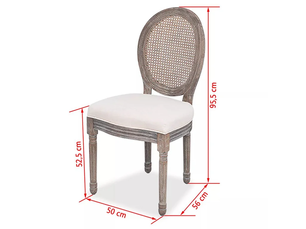 Chaise médaillon lin beige et dossier en rotin Makin - Lot de 4