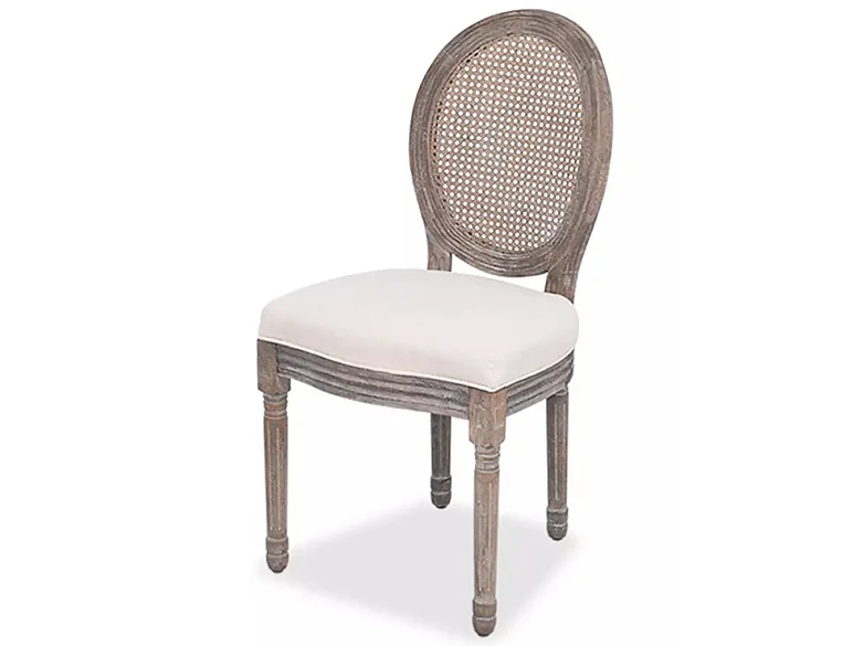 Chaise médaillon lin beige et dossier en rotin Makin - Lot de 4