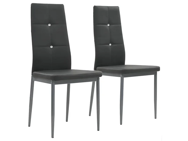 Chaise à manger similicuir gris et pieds métal noir Mikarel - Lot de 2