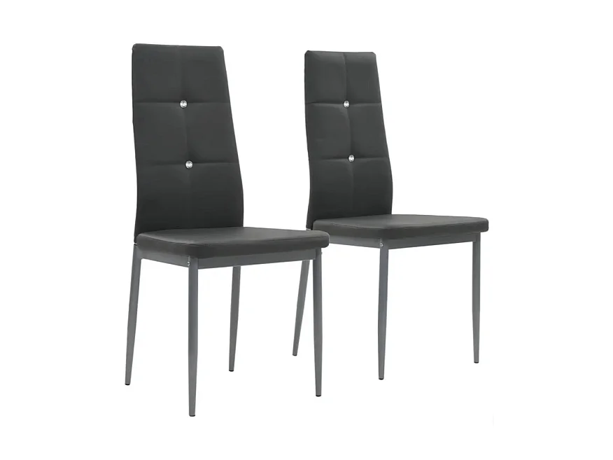 Chaise à manger similicuir gris et pieds métal noir Mikarel - Lot de 2