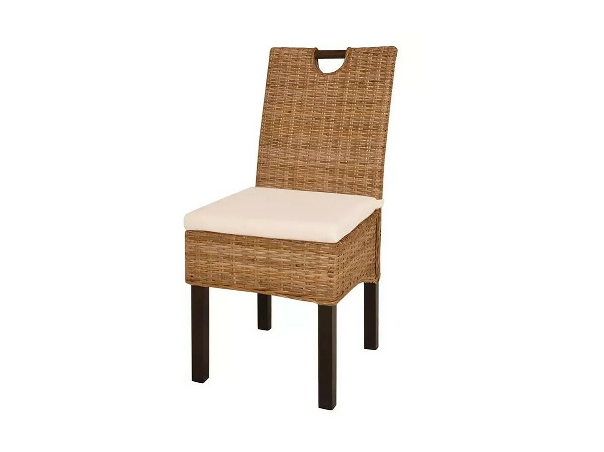 Chaise rotin avec coussin et pieds manguier Kaleb - Lot de 4