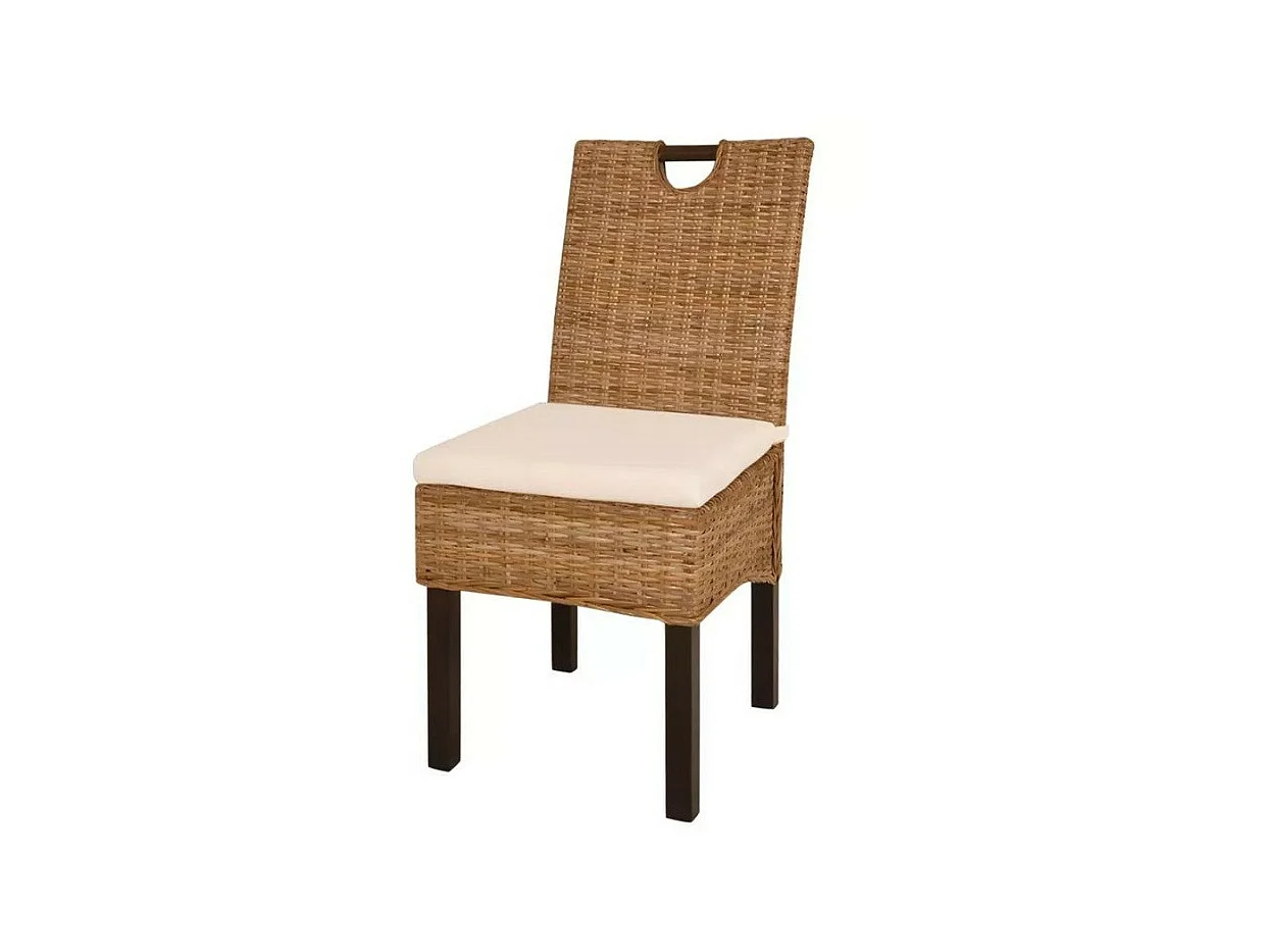 Chaise rotin avec coussin et pieds manguier Kaleb - Lot de 4