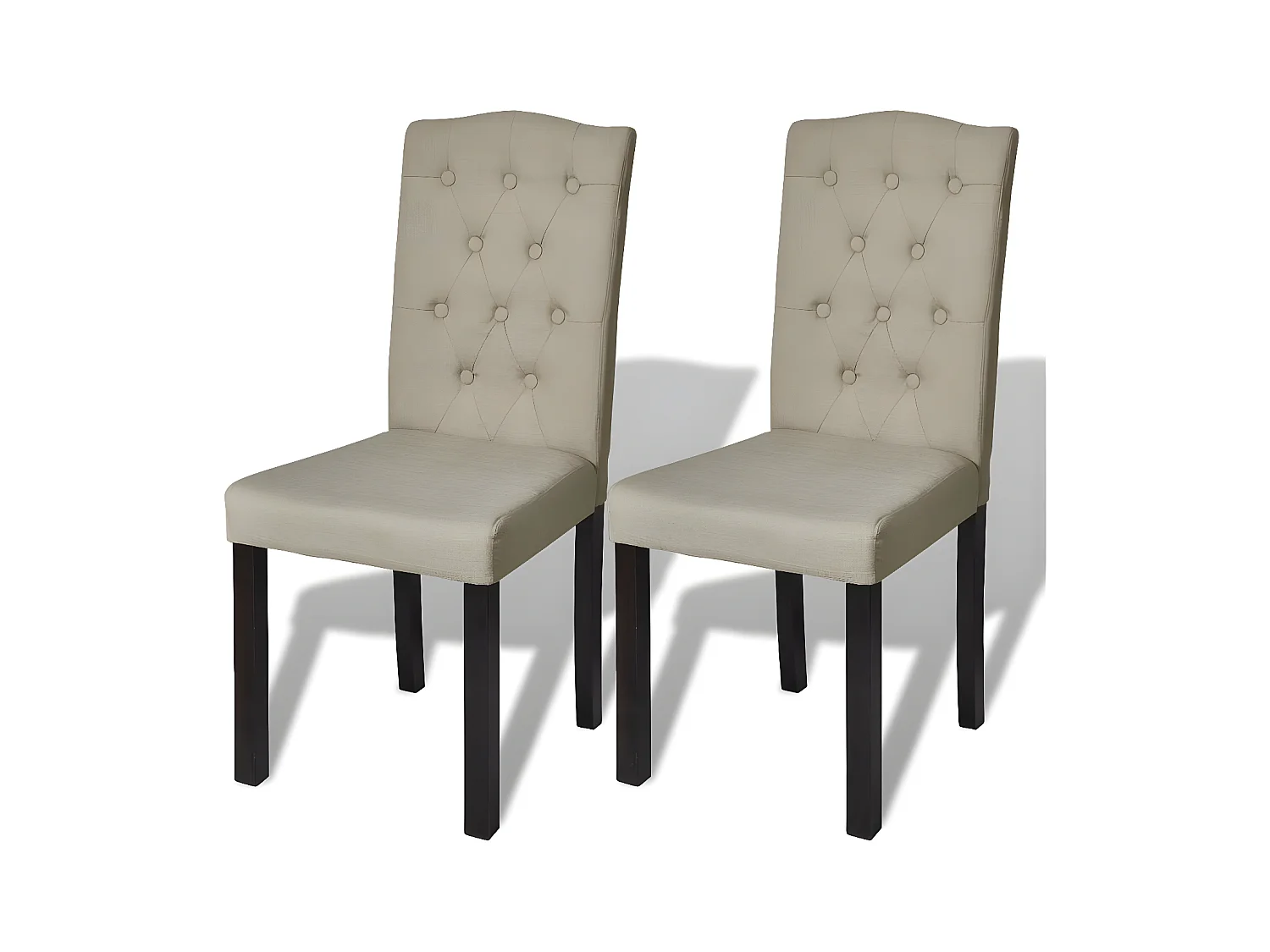 Chaise capitonnée tissu taupe et pieds bois noir Billa - Lot de 2