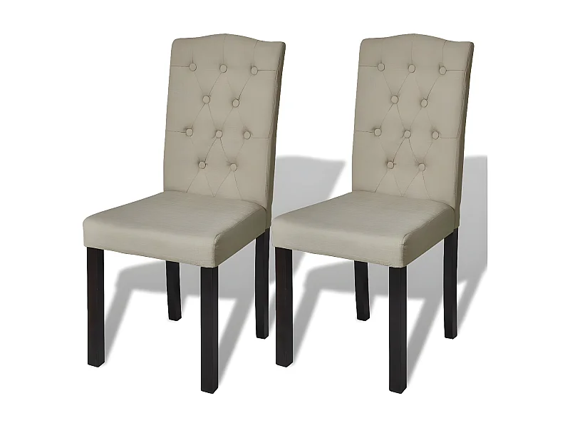 Chaise capitonnée tissu taupe et pieds bois noir Billa - Lot de 2