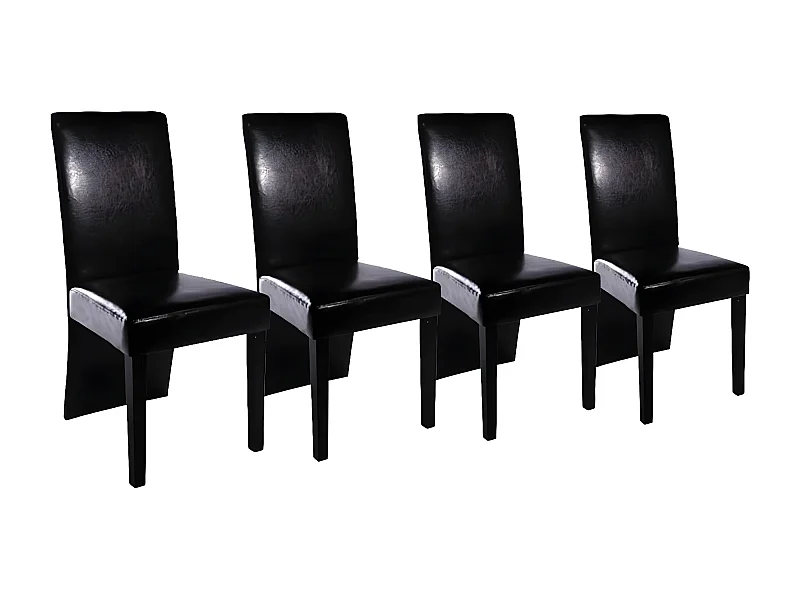 Chaise simili cuir noir et pieds bois noir Conor - Lot de 4