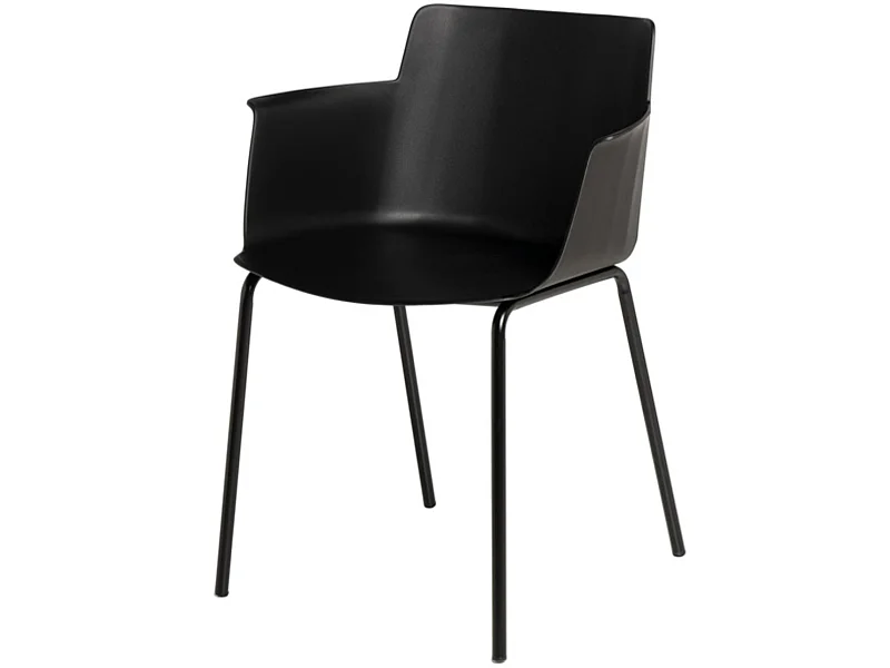 Moderne stoel met armleuningen in polypropyleen en metaal Kova-Kleur Zwart