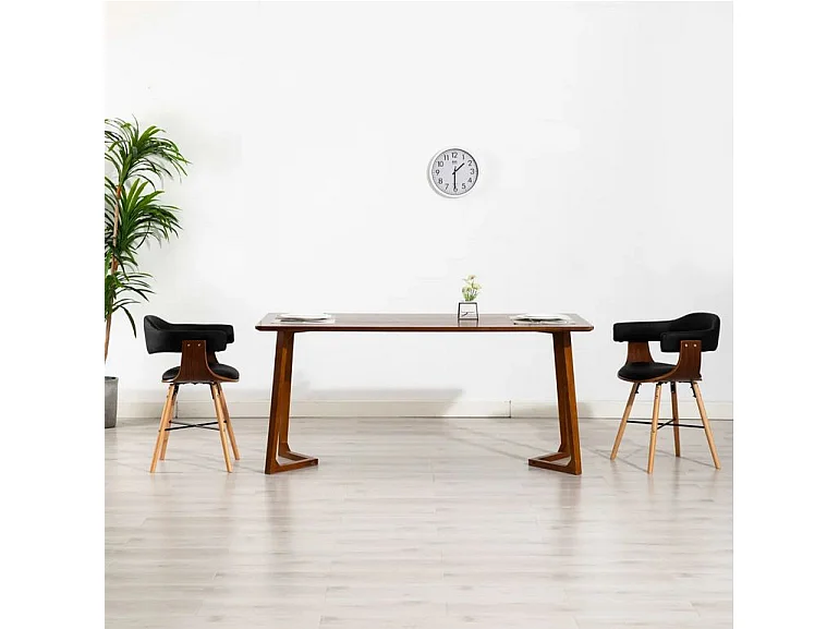 Chaise en bois de noyer et similicuir noir Akota - Lot de 2