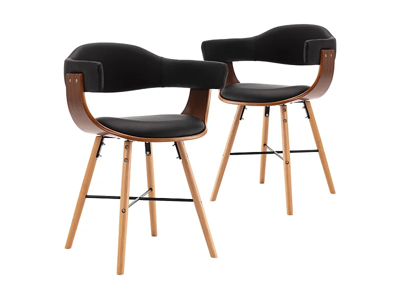 Chaise en bois de noyer et similicuir noir Akota - Lot de 2