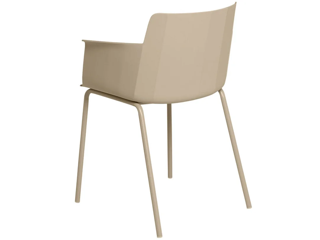 Chaise moderne avec accoudoirs en polypropylène et métal Kova-Couleur Beige