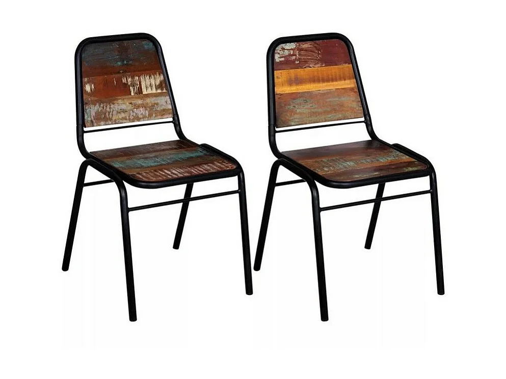 Chaise bois recyclé massif et métal noir Vosa - Lot de 4