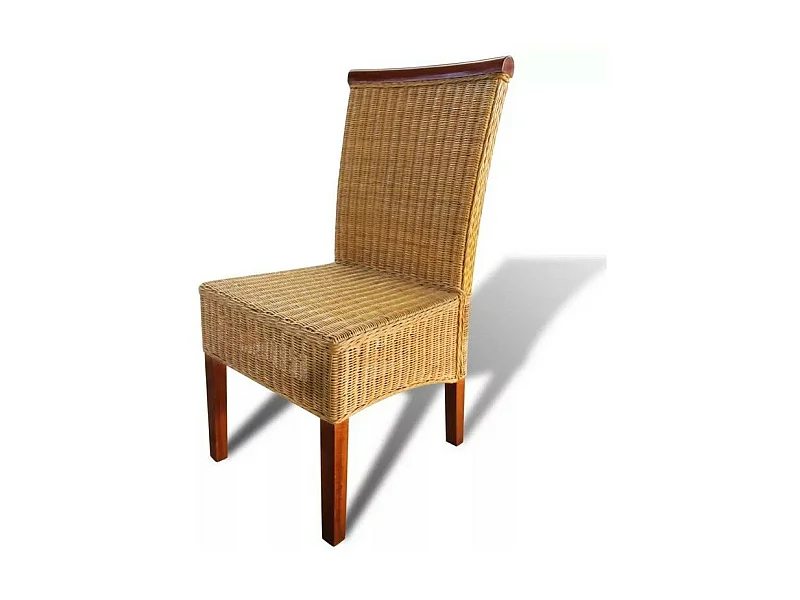 Chaise rotin clair et pieds manguier massif Kaleb - Lot de 2