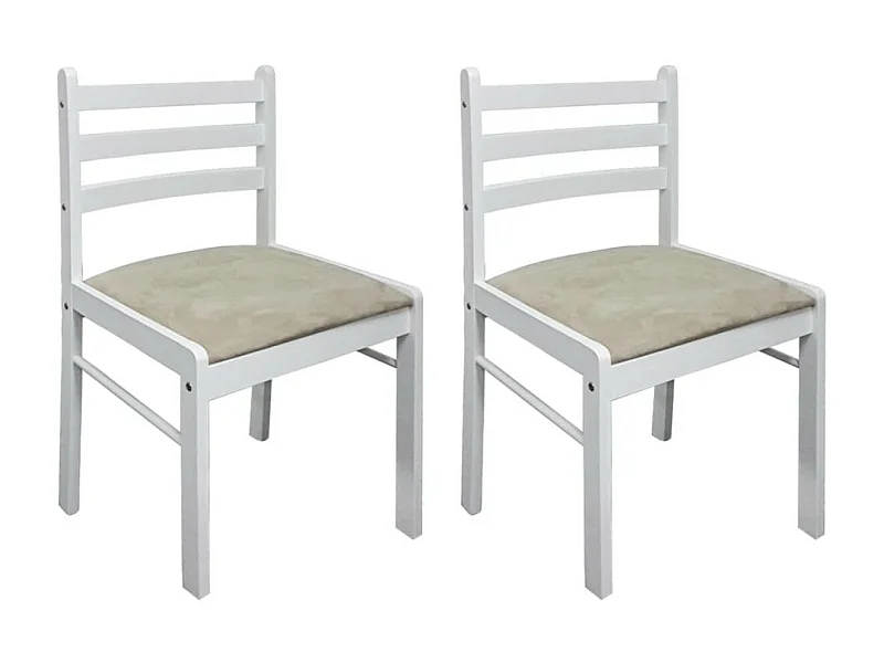 Chaise hévéa massif blanc et assise tissu Yano - Lot de 2