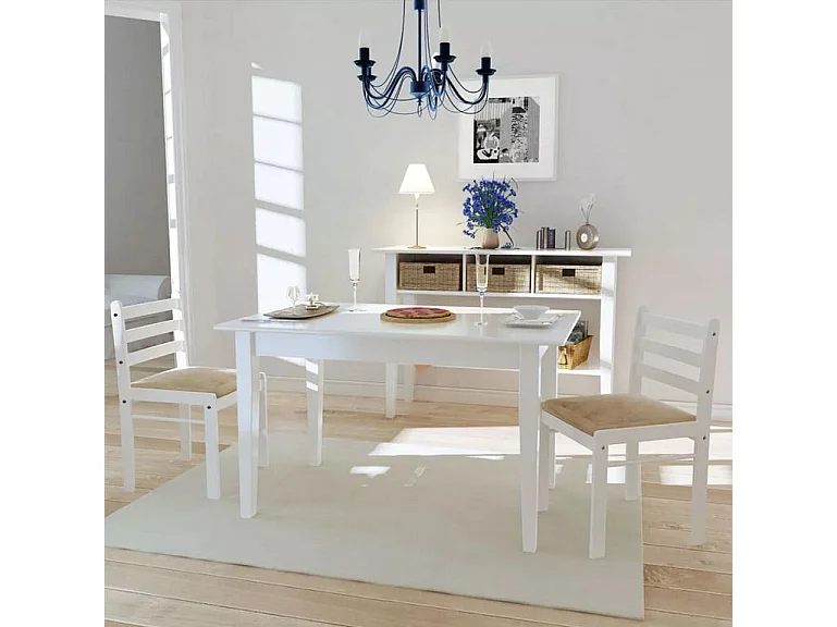 Chaise hévéa massif blanc et assise tissu Yano - Lot de 2