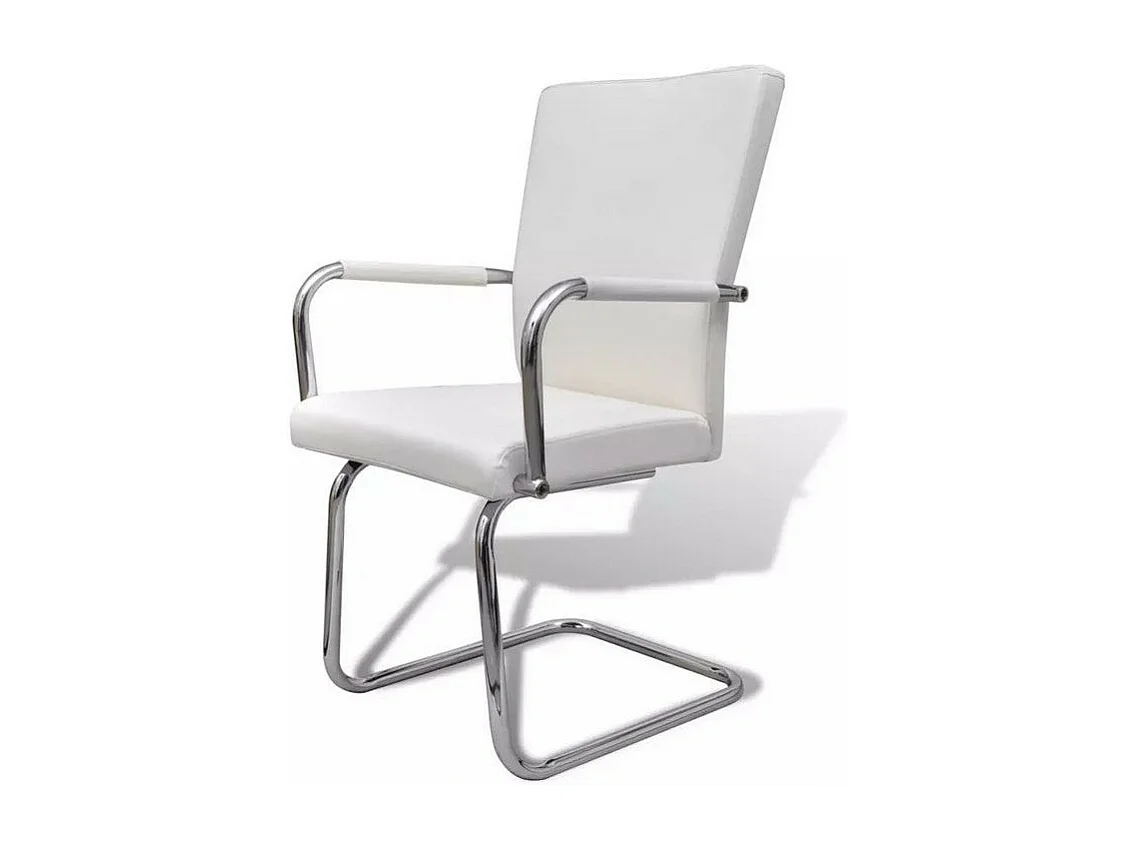 Chaise simili cuir blanc et métal chromé Bea - Lot de 2