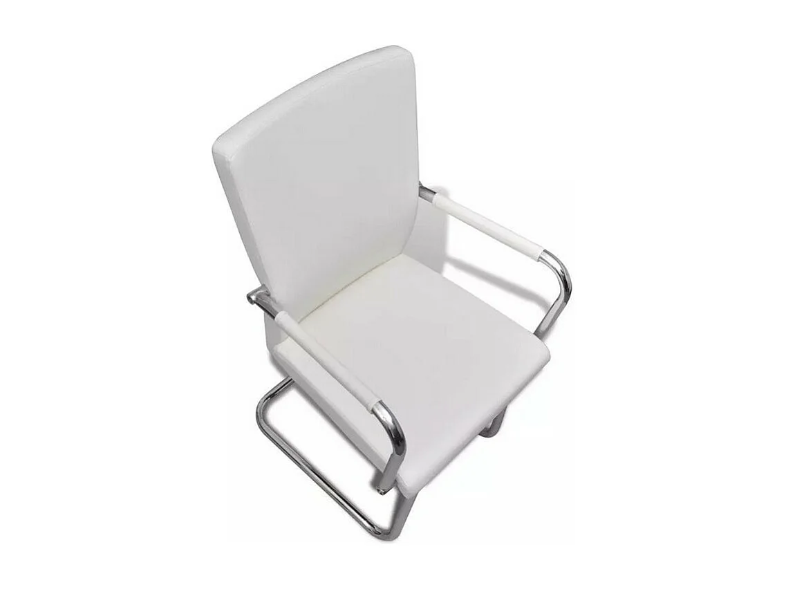 Chaise simili cuir blanc et métal chromé Bea - Lot de 2