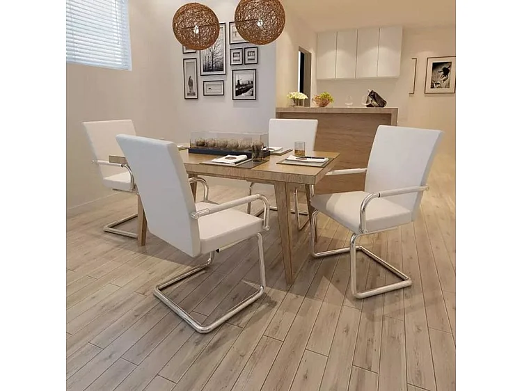 Chaise simili cuir blanc et métal chromé Bea - Lot de 2