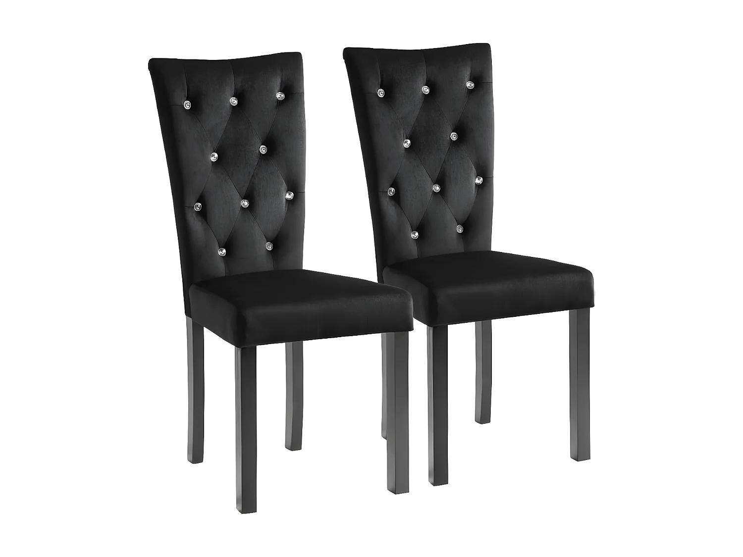 Chaise capitonnée velours noir et pieds bois noir Karmen - lot de 2
