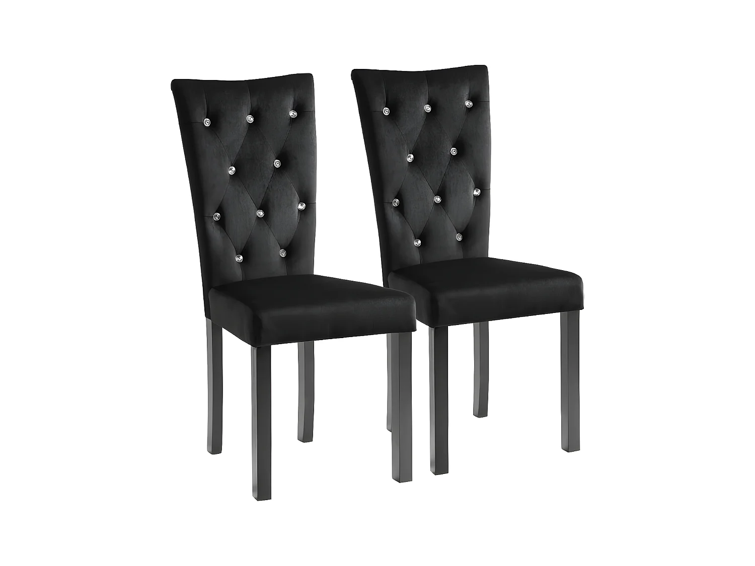 Chaise capitonnée velours noir et pieds bois noir Karmen - lot de 2