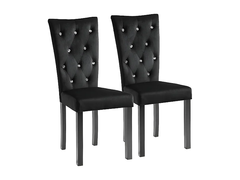 Chaise capitonnée velours noir et pieds bois noir Karmen - lot de 2