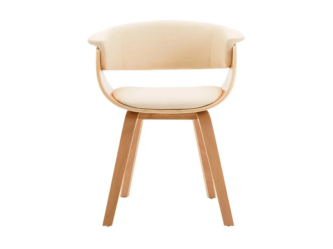 Chaise de salle à manger bois clair courbé et similicuir beige Kobaly