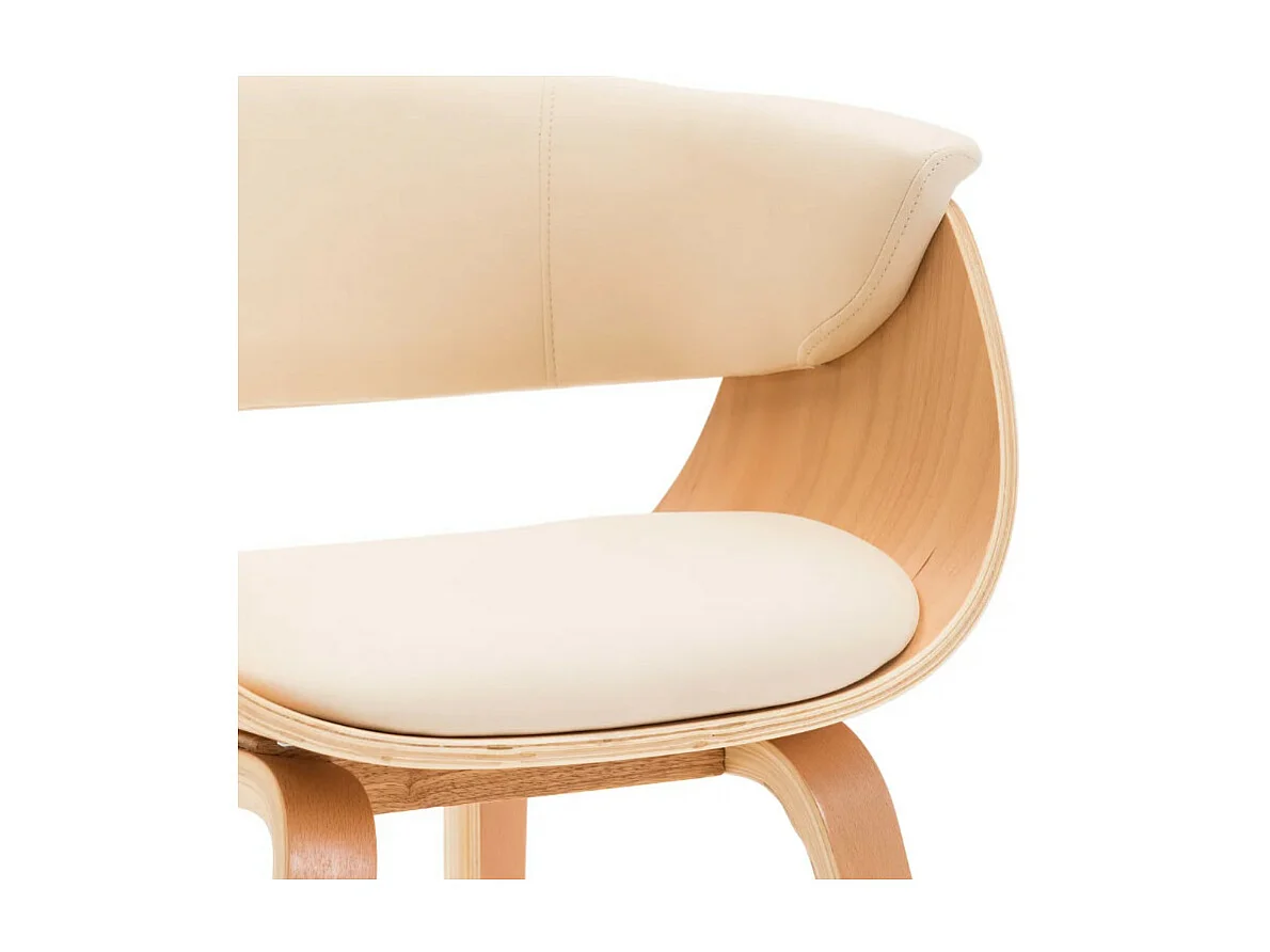 Chaise de salle à manger bois clair courbé et similicuir beige Kobaly