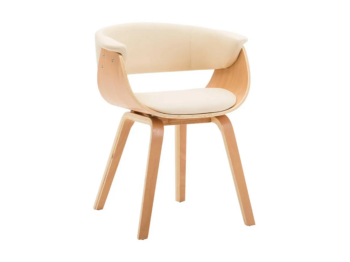 Chaise de salle à manger bois clair courbé et similicuir beige Kobaly