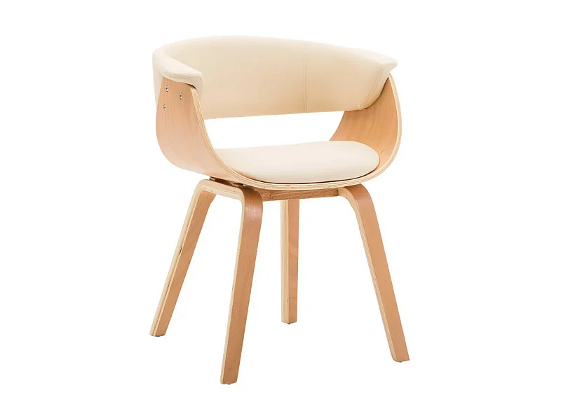 Chaise de salle à manger bois clair courbé et similicuir beige Kobaly