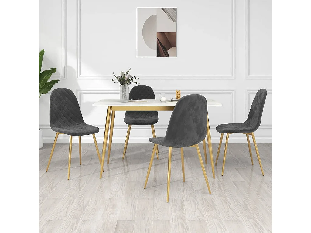 Chaise pieds métal doré et assise velours gris foncé Skyla - Lot de 4