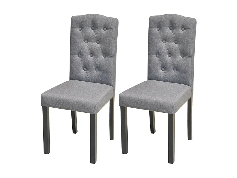 Chaise capitonnée tissu gris clair et pieds bois noir Billa - Lot de 2