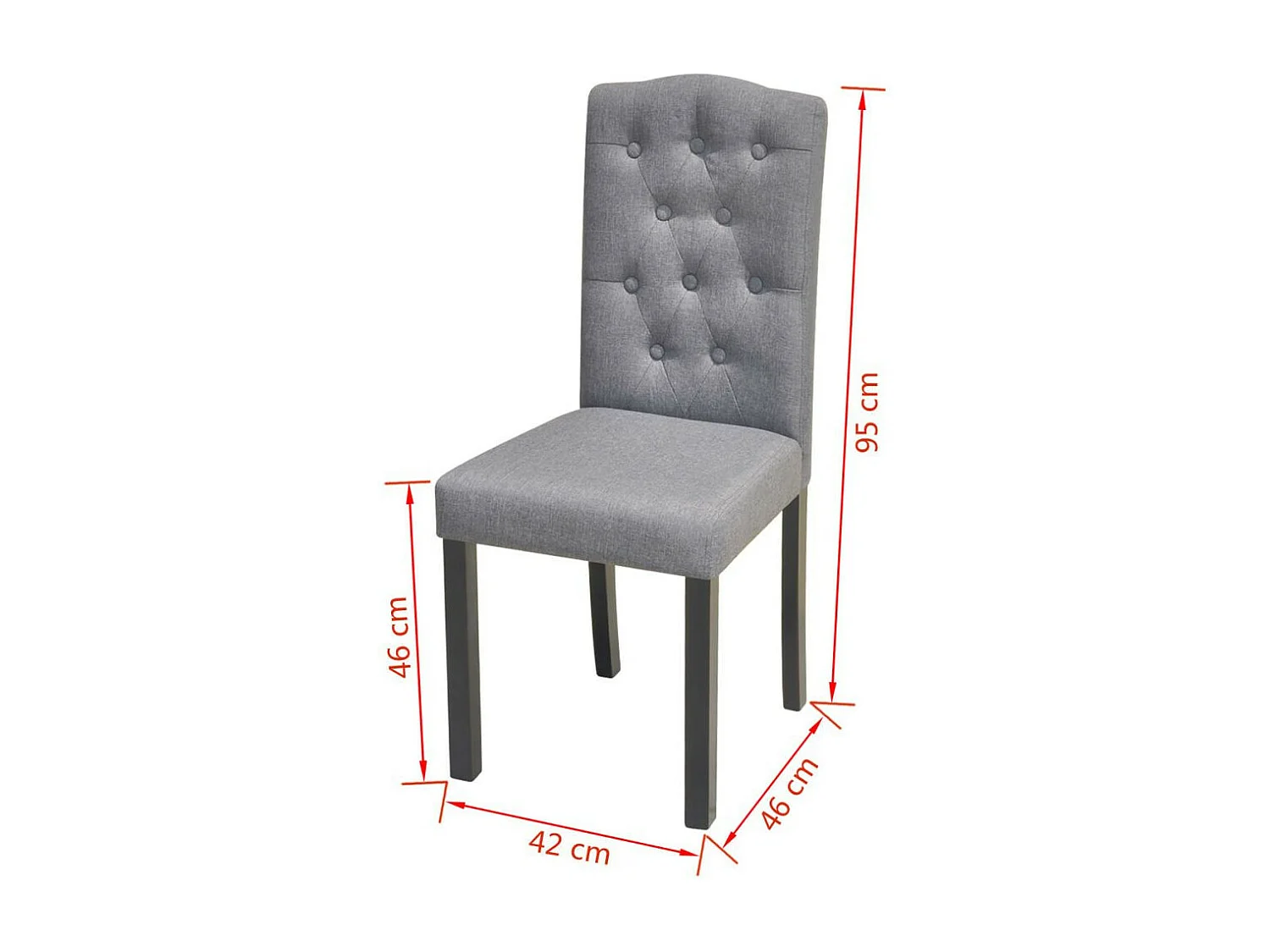 Chaise capitonnée tissu gris clair et pieds bois noir Billa - Lot de 2