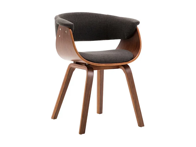 Chaise de salle à manger bois marron courbé et tissu gris Kobaly