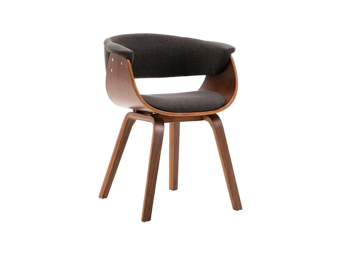 Chaise de salle à manger bois marron courbé et tissu gris Kobaly