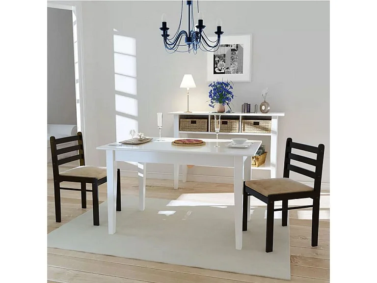 Chaise hévéa massif marron et assise tissu Yano - Lot de 2