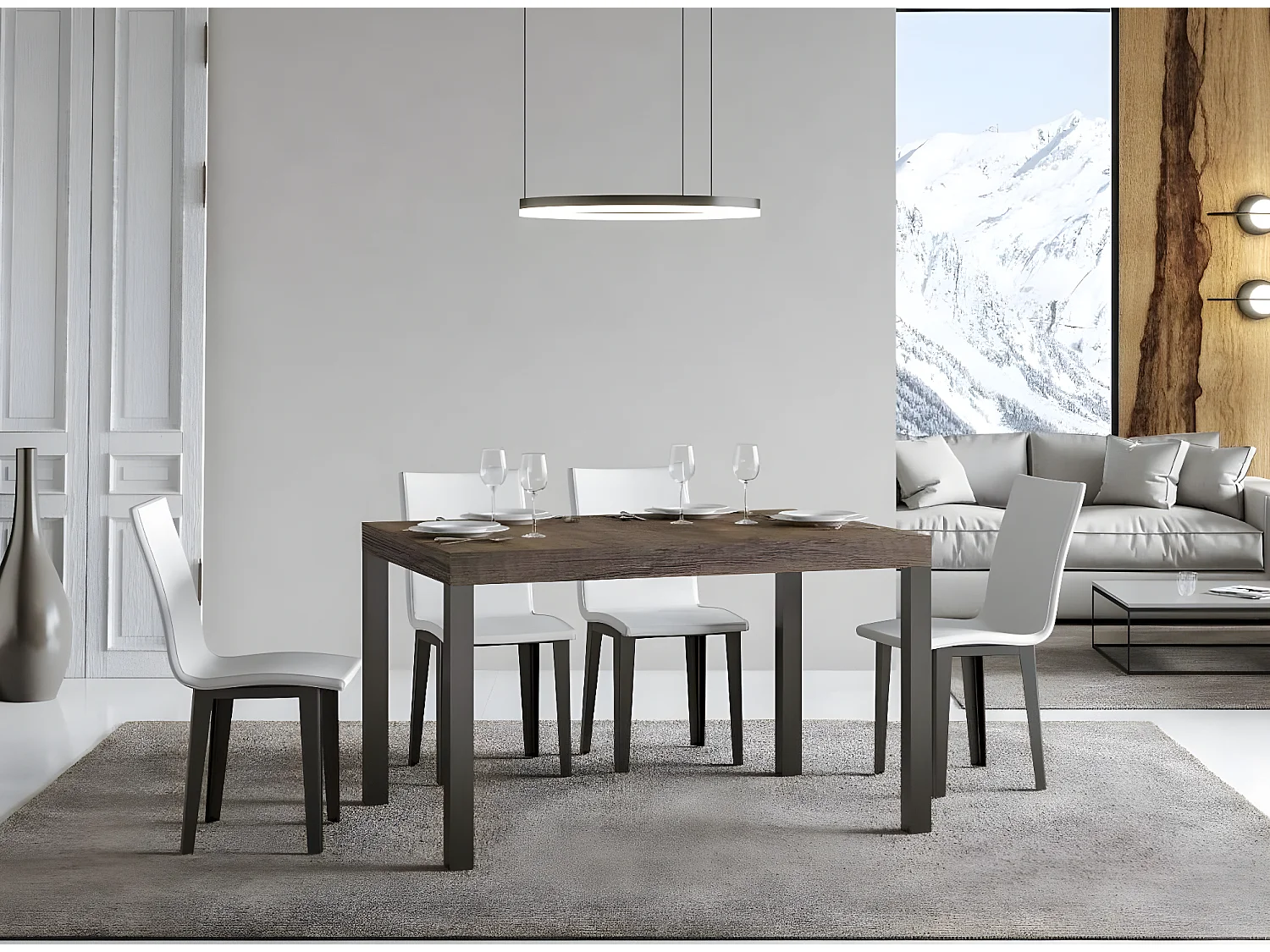Mesa de comedor rectangular Evy 160 cm de madera oscura y metal antracita
