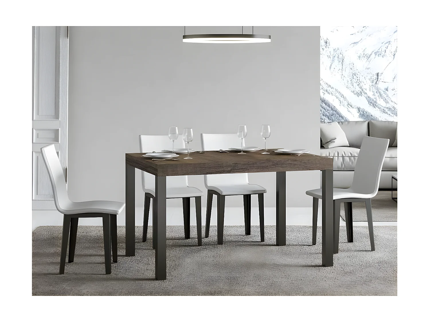Table à manger rectangulaire bois foncé et métal anthracite Evy 160cm