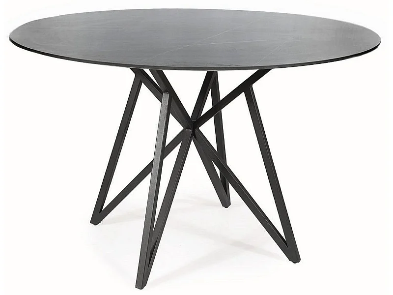 Table à manger ronde design céramique gris effet marbre et acier noir Durano 120cm