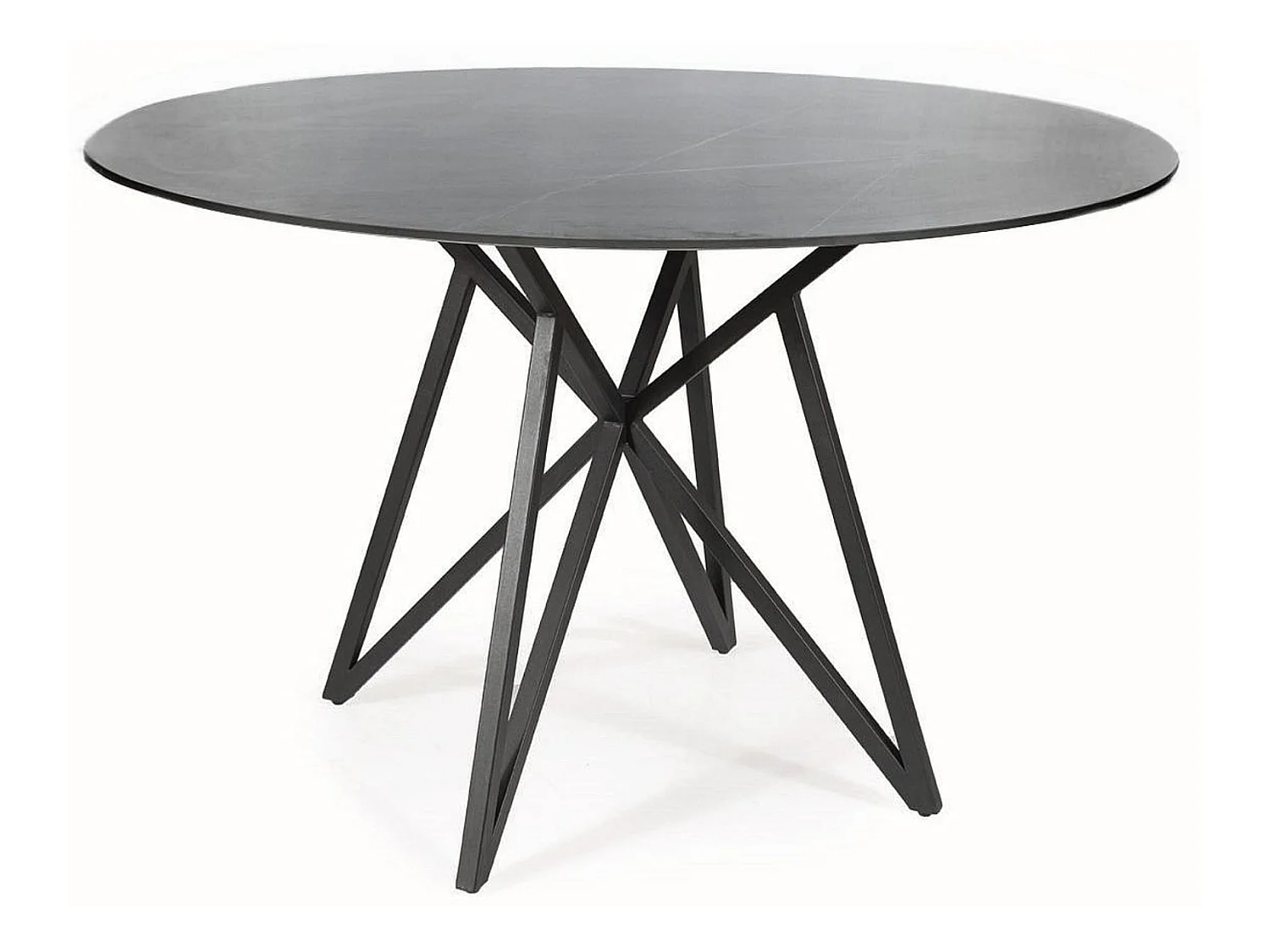 Table à manger ronde design céramique gris effet marbre et acier noir Durano 120cm