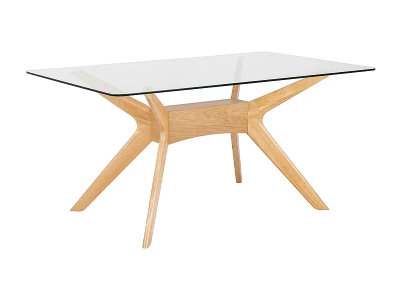 Table à manger verre trempé et bois d'hévéa finition chêne Noky - 3 tailles-Largeur 160 cm