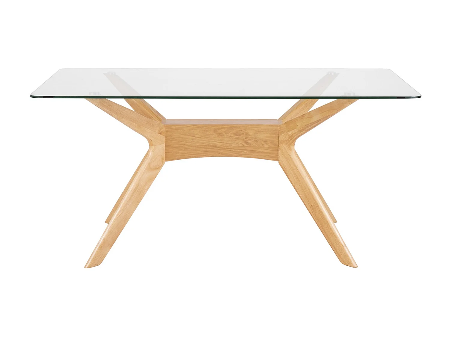 Table à manger verre trempé et bois d'hévéa finition chêne Noky - 3 tailles-Largeur 160 cm