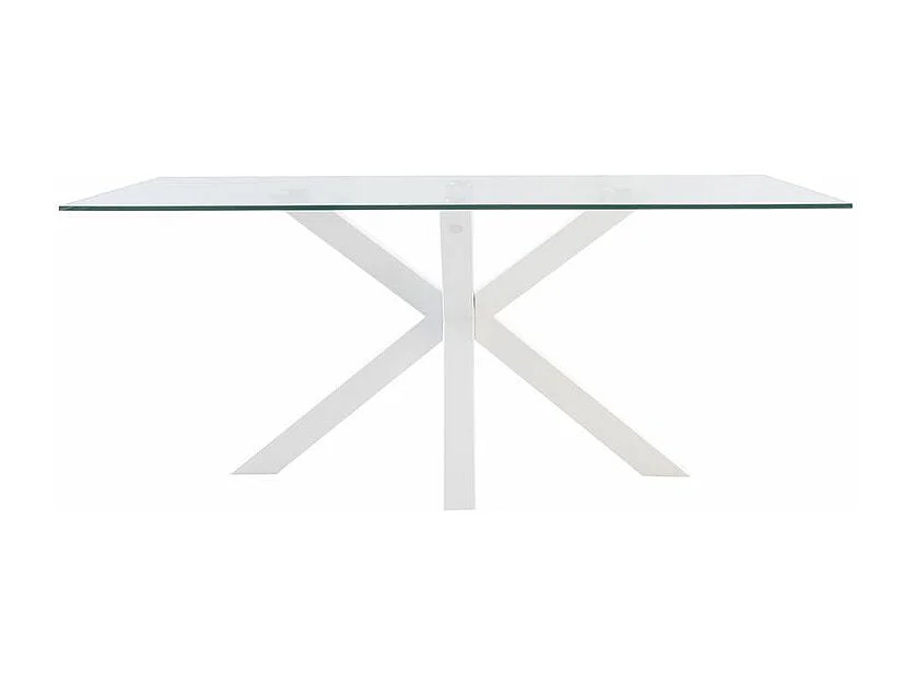Table à manger moderne Trikano – Verre trempé et pieds métalliques-Couleur Blanc-Largeur 160 cm